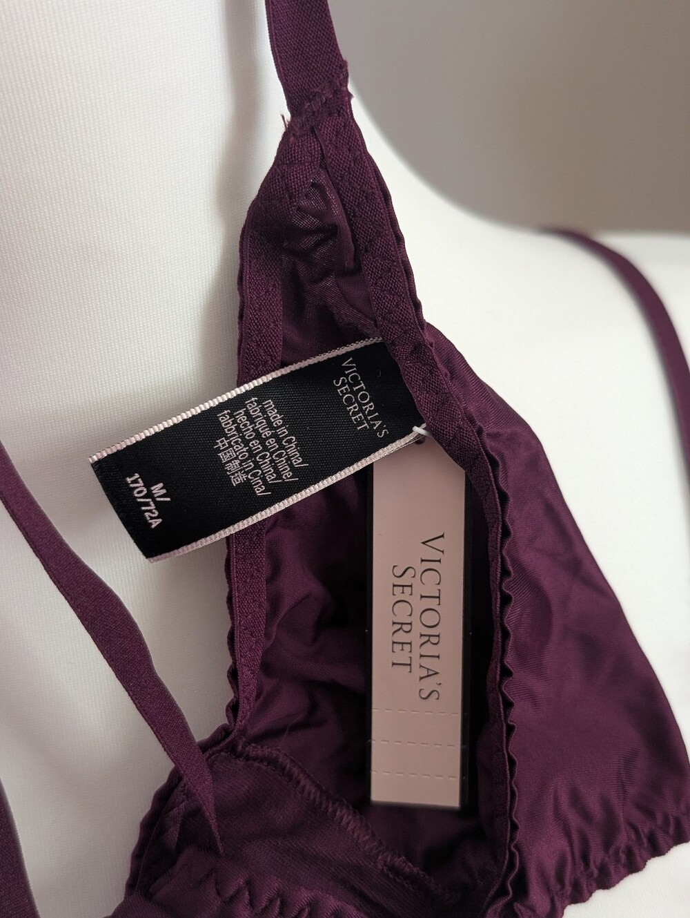 Fringe Lace Lingerie Set Burgundy Plunge Babydoll Teddy Thong 2 Piece NWT Medium - Picture 6 of 13
